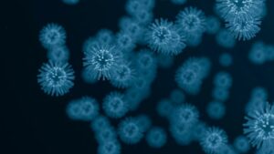 Blue airborne germs that will be killed by UV indoor air disinfection